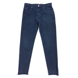 ZARA MAN 90s Slim Fit Stretch Denim Raw Hem Ankle Crop Chino Pants 31 Navy Blue